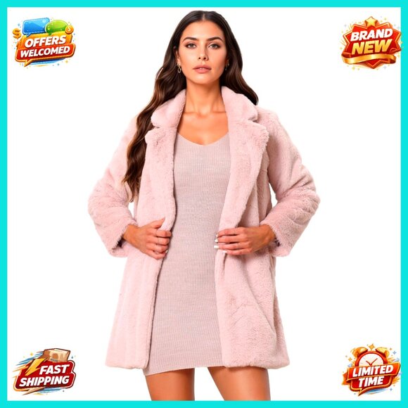 Faux Fur Coat Lapel Open Front Long Fluffy Jacket Oversized Chic Winter Wear